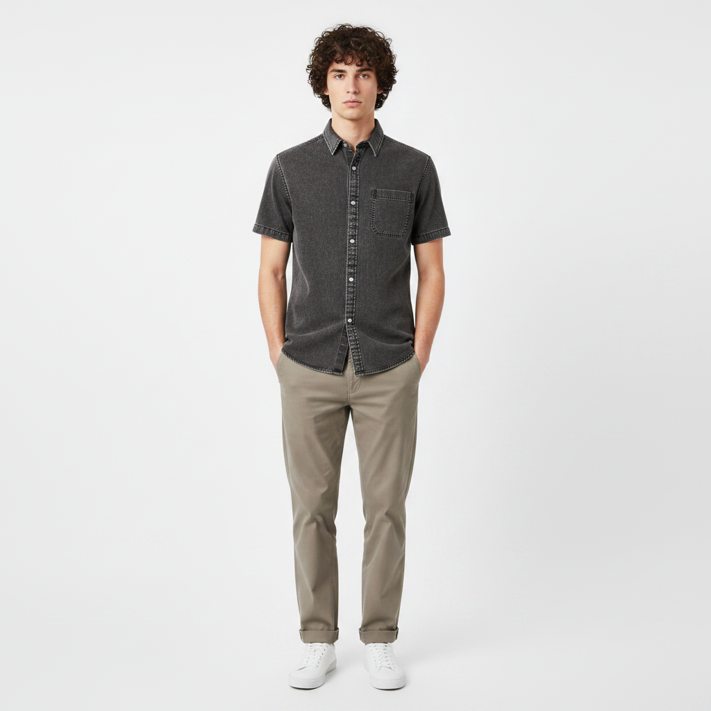 Men Woven Shirt Short Sleeve With Pocket