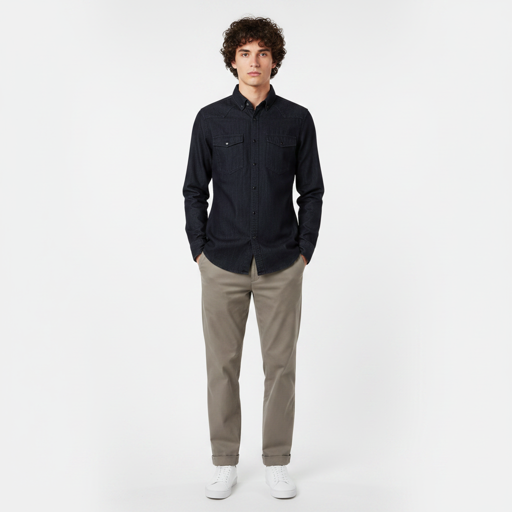 Men Denim Shirt Long Sleeve