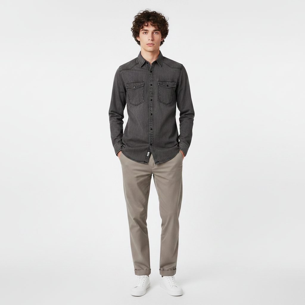 Men Denim Shirt Long Sleeve