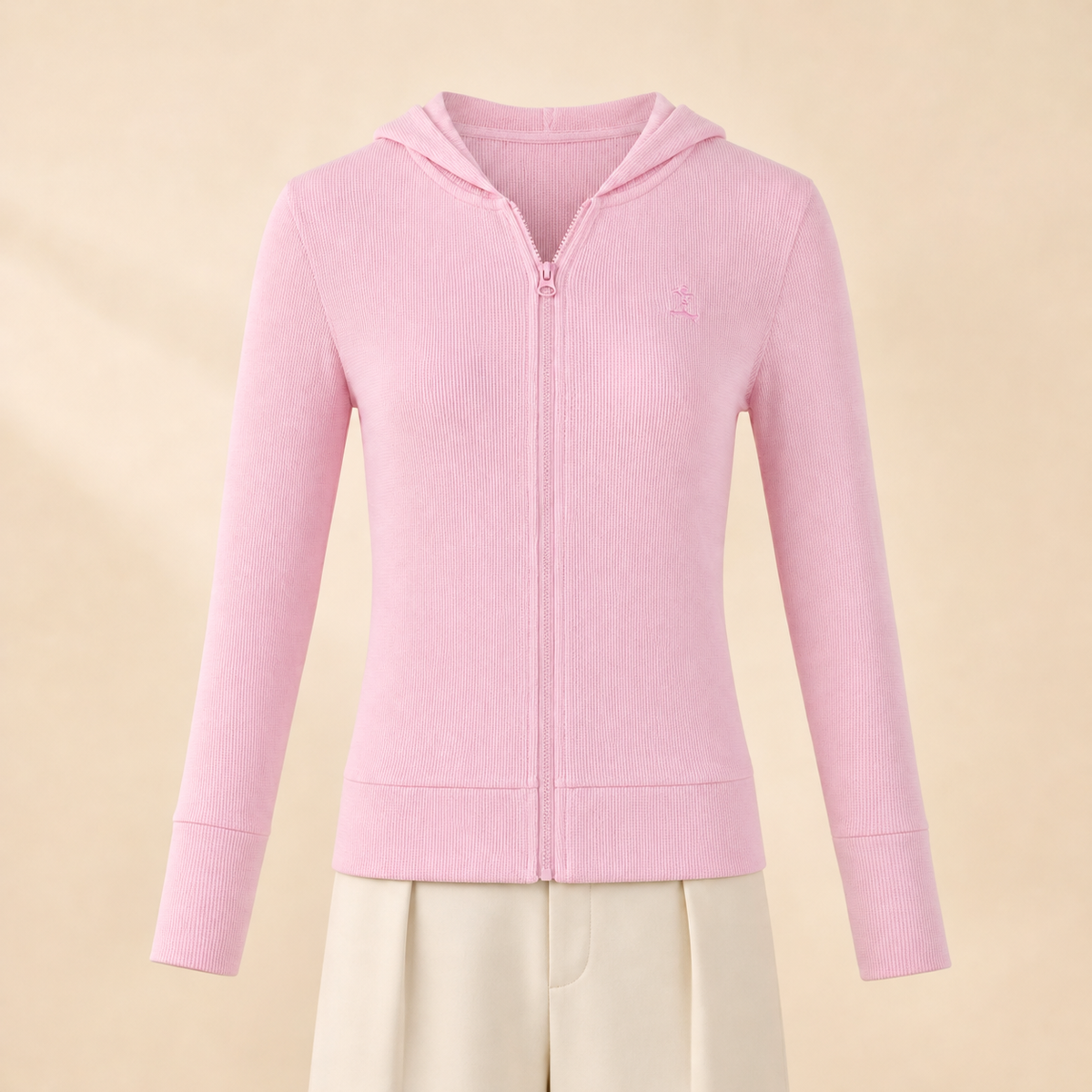 MNBFS77 WOMEN'S WAFFLE HOODIE / MNBFS77 WOMEN'S WAFFLE HOODI - SOFT PINK - on model