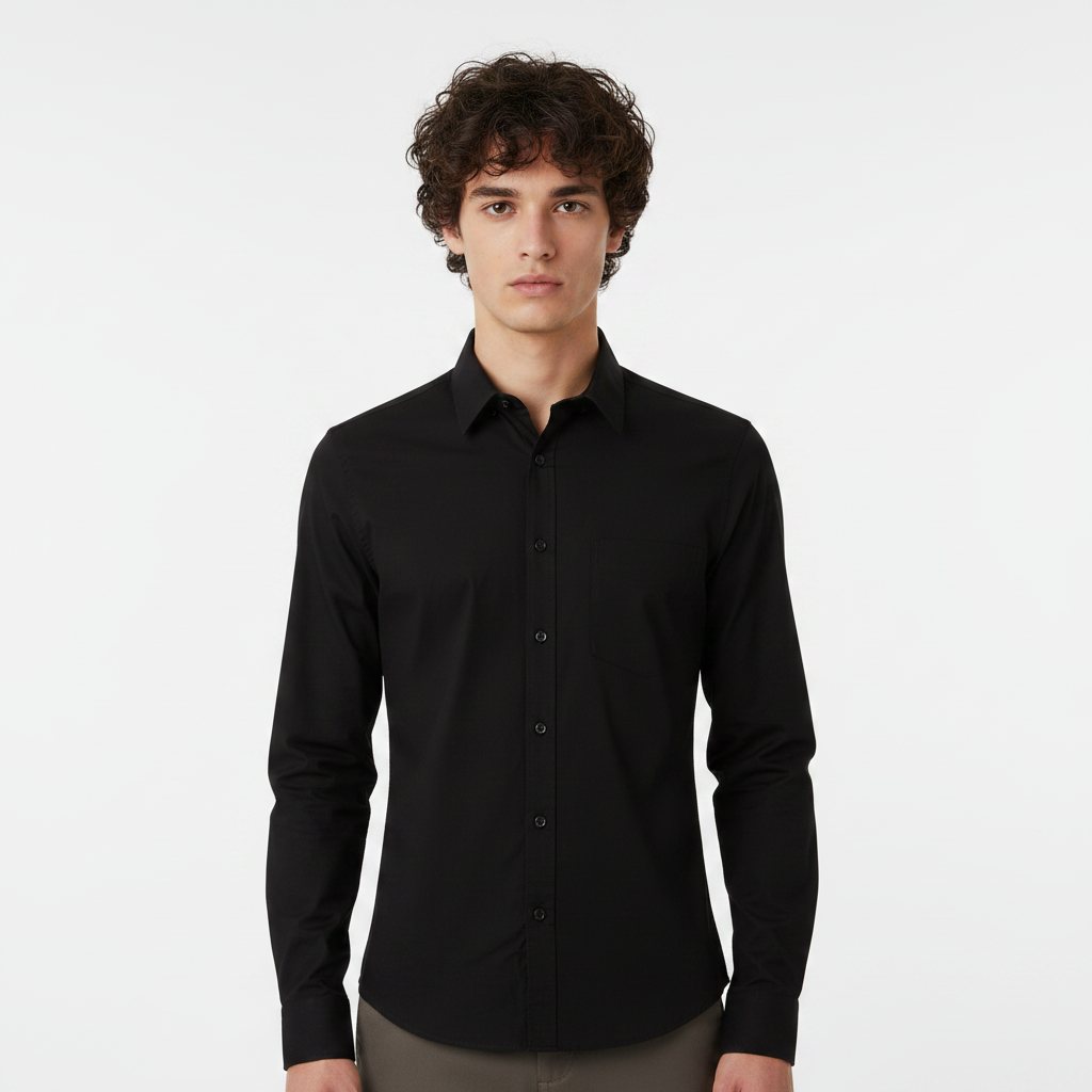 Men Basic Oxford Shirt Long Sleeve Spandex