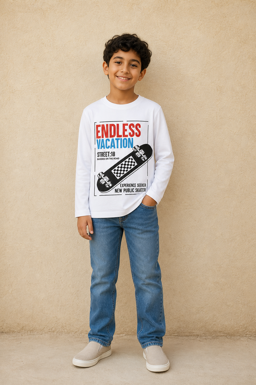 SLSN2634-JB BOYS GRAPHIC T SHIRT / SLSN2634-JB BOYS GRAPHIC - WHITE - on model