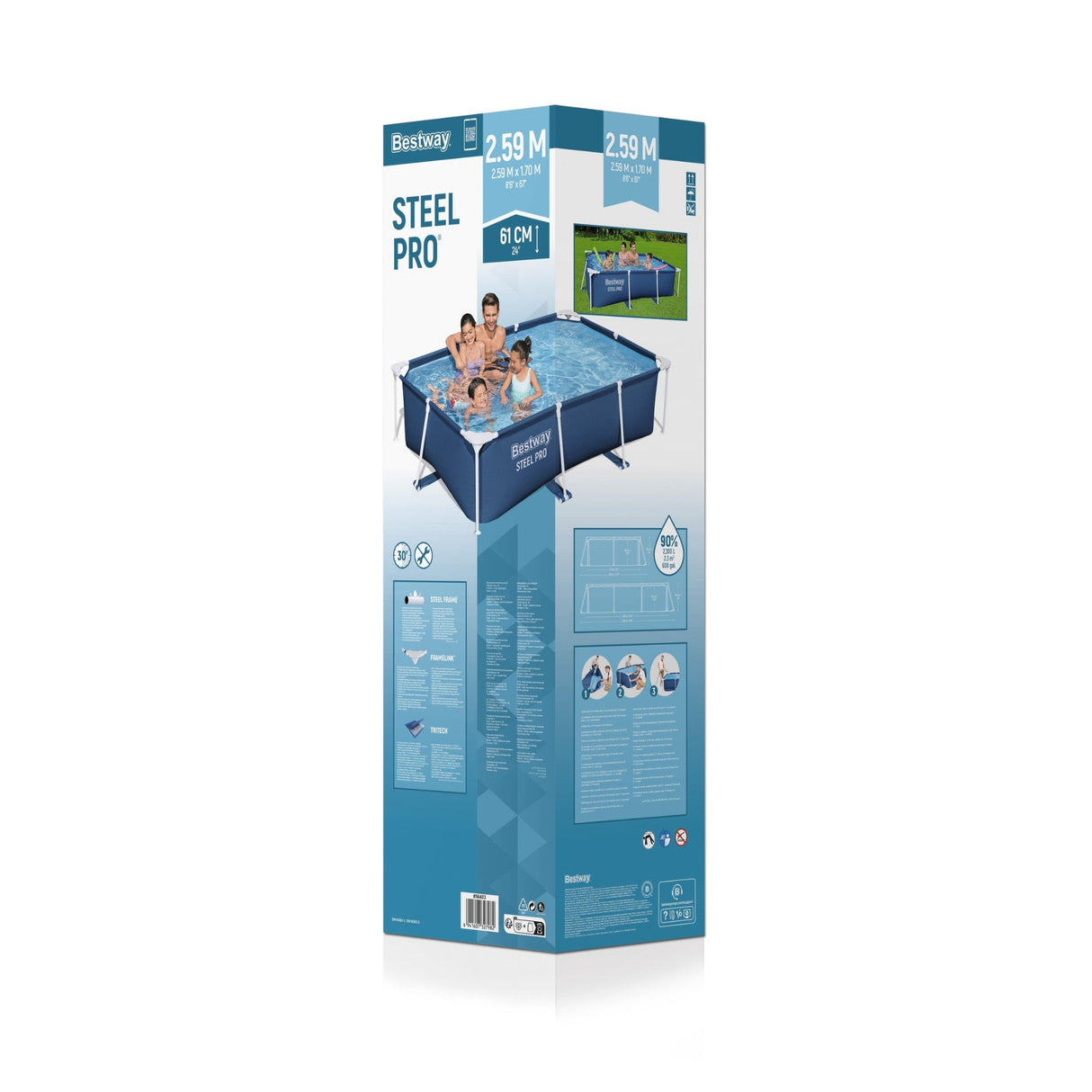 Steel Pro Rectangular Above Ground Pool 2.59 x 1.70 x 61 cm