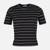 WOMEN RIBBED STRIPE T-SHIRT SHORT SLEEVE 