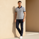 Men Striped Polo T-Shirt Short Sleeve