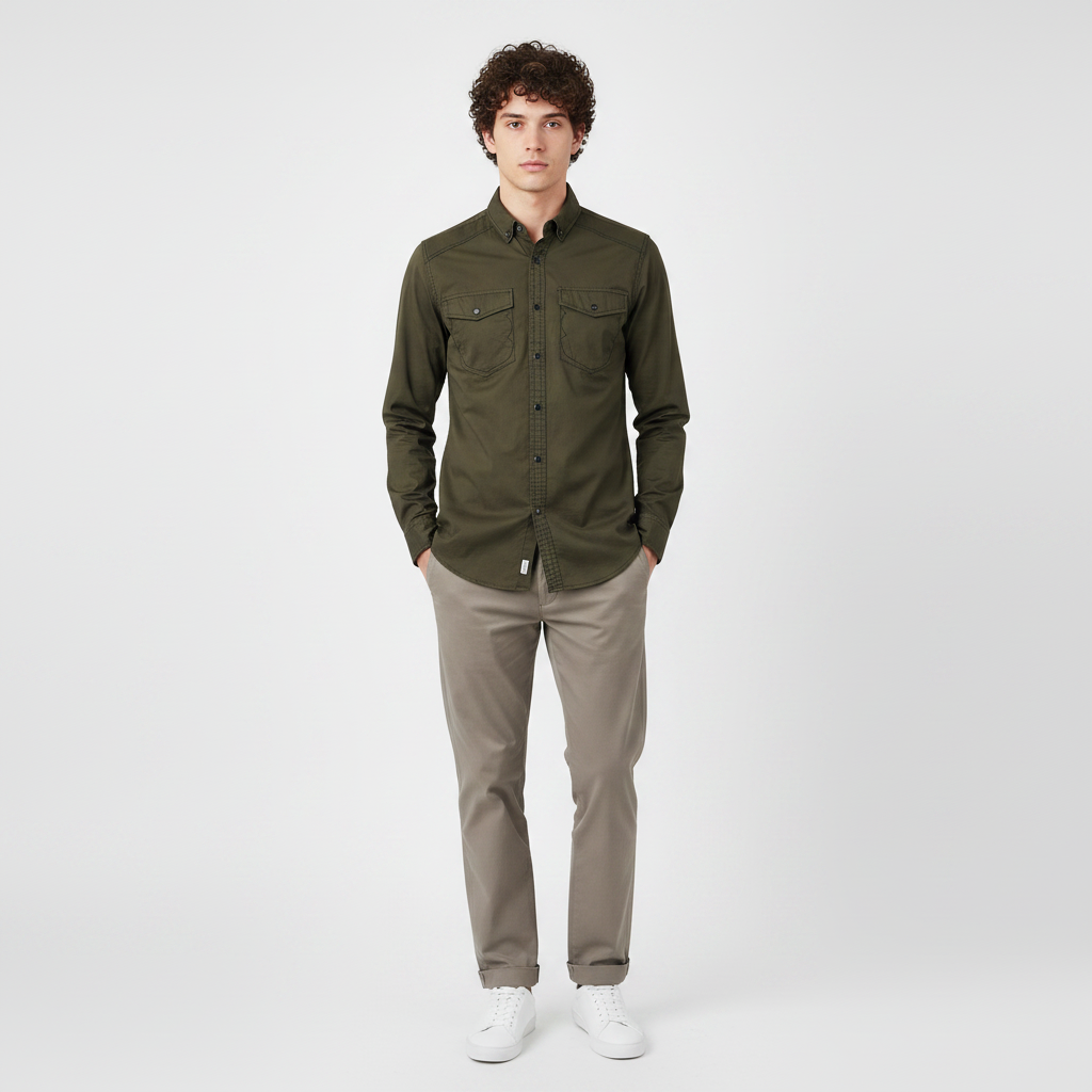 Men Woven Plain Shirt Long Sleeve