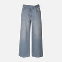 WOMEN CROSSED WAIST WIDE LEG PANT JEANS