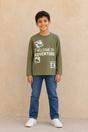 SLSN2637-JB BOYS GRAPHIC T SHIRT / SLSN2637-JB BOYS GRAPHIC - DARK OLIVE - on model