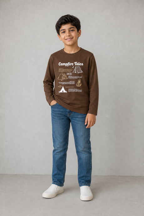 SLSN2642-TB BOYS GRAPHIC T SHIRT / SLSN2642-TB BOYS GRAPHIC - BROWN - on model