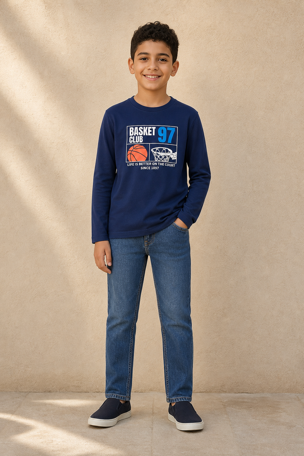 SLSN2644-TB BOYS GRAPHIC T SHIRT / SLSN2644-TB BOYS GRAPHIC - NAVY - on model