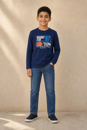 SLSN2644-TB BOYS GRAPHIC T SHIRT / SLSN2644-TB BOYS GRAPHIC - NAVY - on model