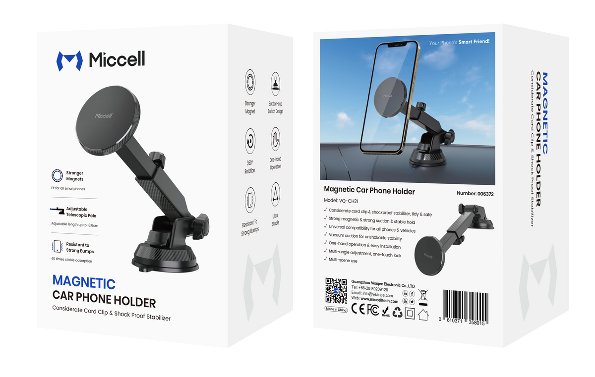 MagSafe Magnetic Car Phone Mount – Suction Cup, 360° Rotation